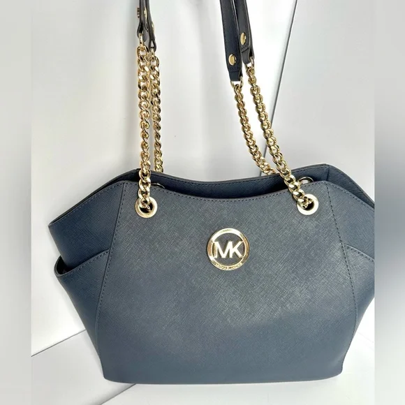 MICHAEL KORS LG CHAIN
SHOULDER TOTE BLUE + WALLET - Picture 4 of 16